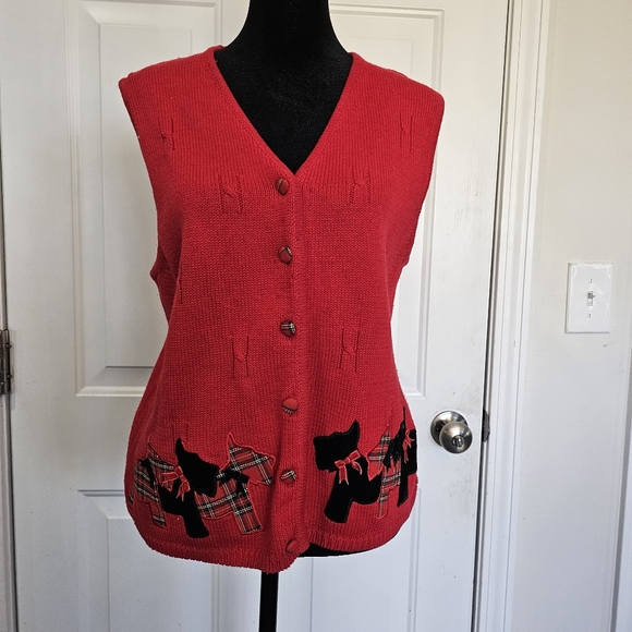 Marisa Christina Red Sweater Vest with Scottie Dog Design Size Small - Picture 4 of 14